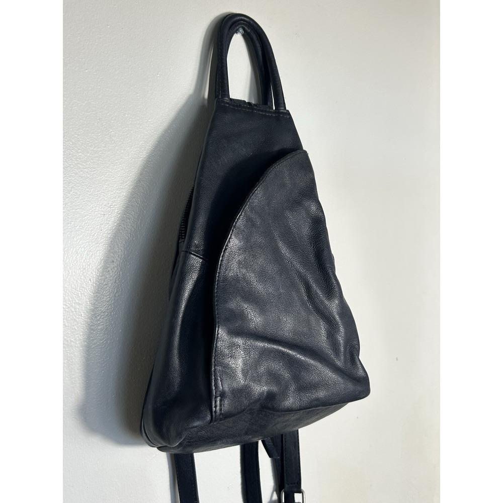 Free People Black Leather Backpack Satchel - Picture 3 of 16